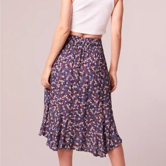 Band of the Free People Linaelle‎ Purple Floral Faux Wrap Skirt Midi NWT $89 MED - Picture 4 of 16
